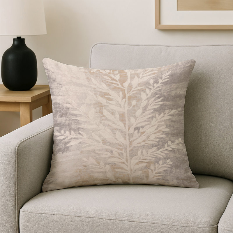 Coussin décoratif intérieur et extérieur Modern, Carré 16 po, Ivoire / beige / taupe clair floral