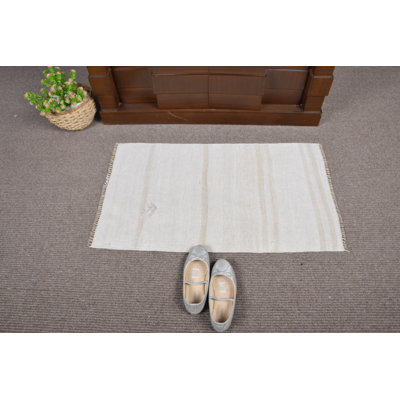 Tapis kilim turc antique tissé à la main en blanc - Tapis décoratif rétro parfait pour la décoration intérieure