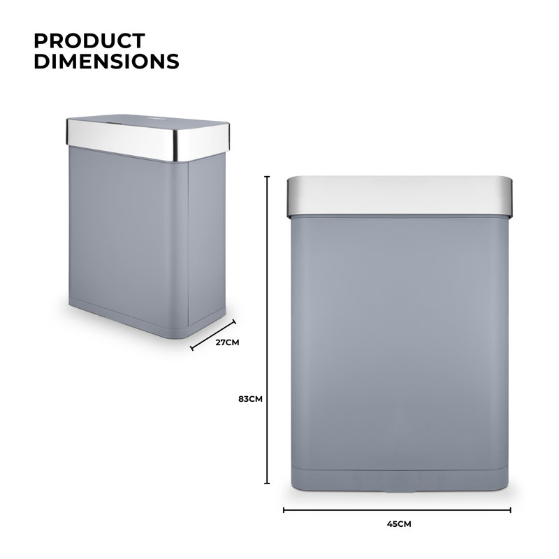 Tower Compact Sensor Bin, Large 60L, Hands Free Opening, Automatic Close, Retaining Ring, Grey