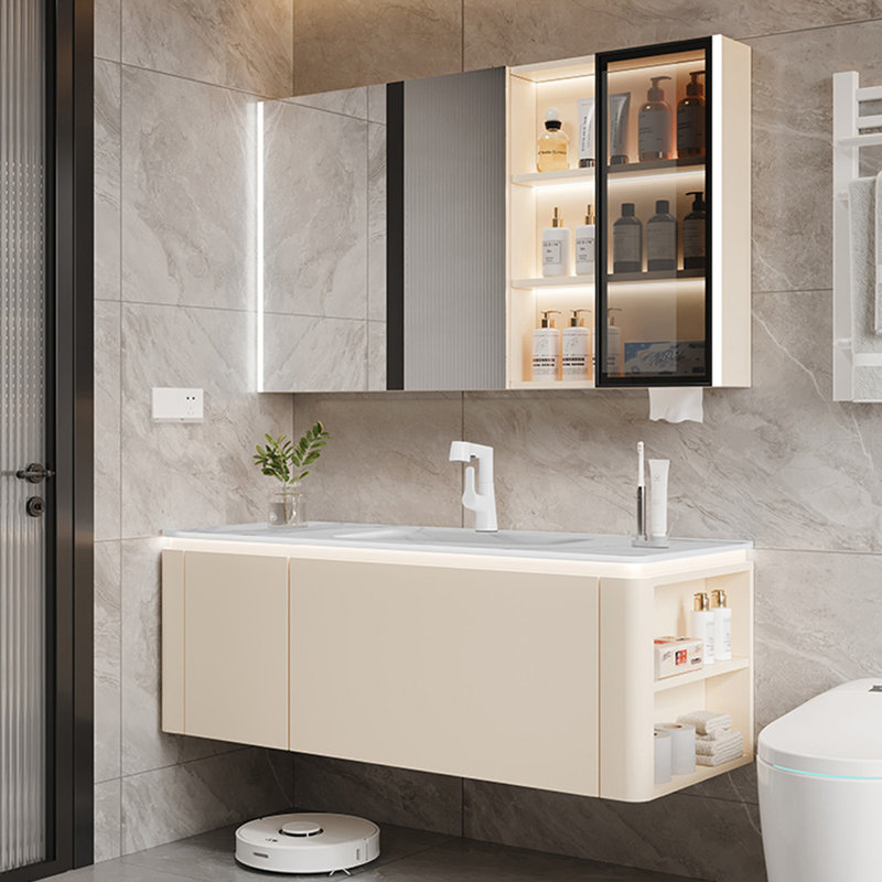 Cream style simple bathroom cabinet.