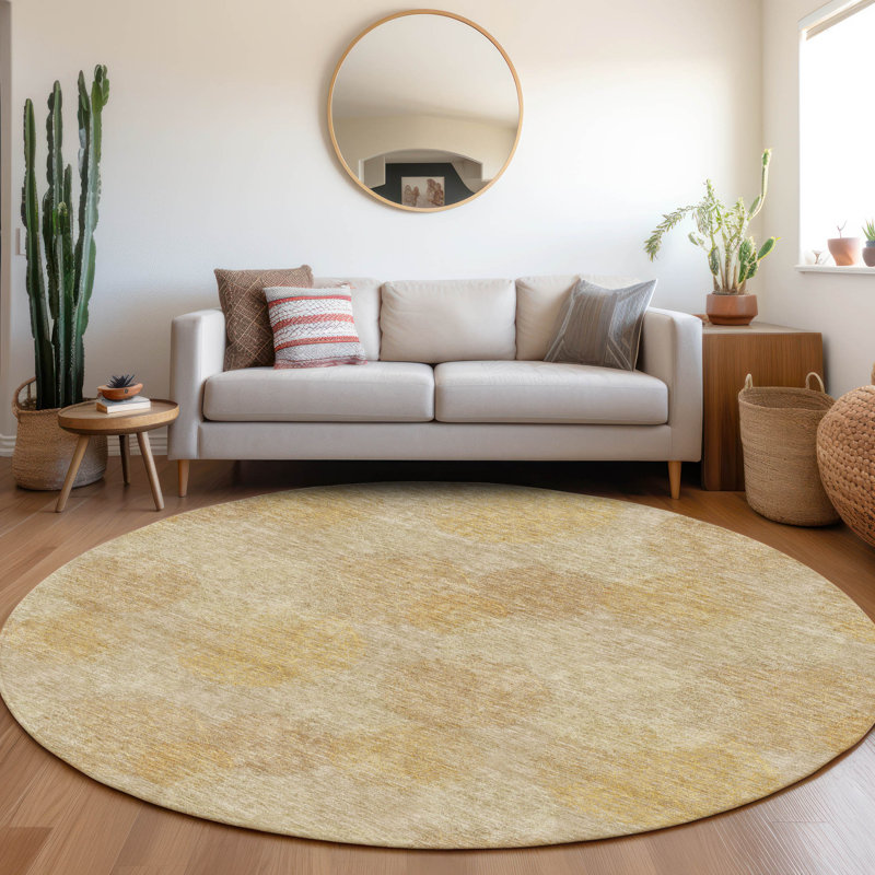Premium Machine Washable Prisco Gold Rug, Round 8'