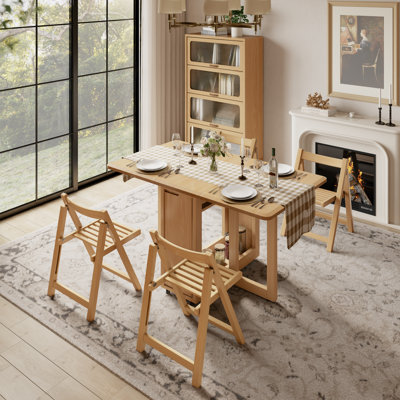 Ensemble de table de salle à manger pliable en bois massif et de 4 chaises avec rangement intégré pour chaises Oliver