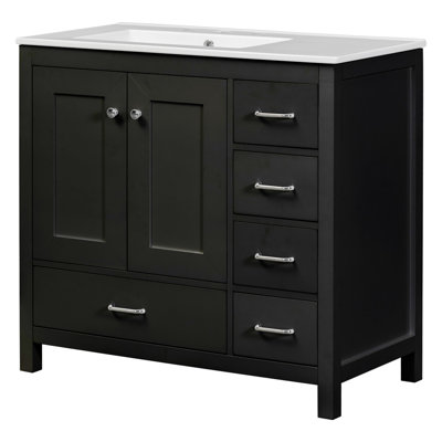 36" Single Bathroom Vanity with 1 Cabinet, 5 Drawers, and Ceramic Vanity Top