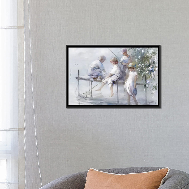 «Fishing Fun», reproduction sur toile, H 18 po x l 26 po x P 1,5 po, Toile avec cadre noir, Blanc