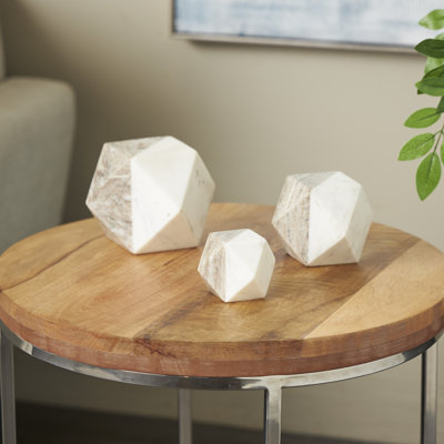 Cole And Grey Marble Cube Two-Toned Hexagon Geometric Sculpture With White Accent