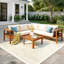 Ensemble de canapé d'extérieur en forme de L en bois d'acacia durable avec accoudoirs en maille tissée et coussins confortables pour terrasse