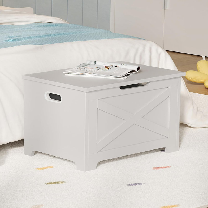 Coffre de rangement, banc de rangement en bois de 23,62 po avec charnière de sécurité, grand coffre à jouets pour l'entrée, salon