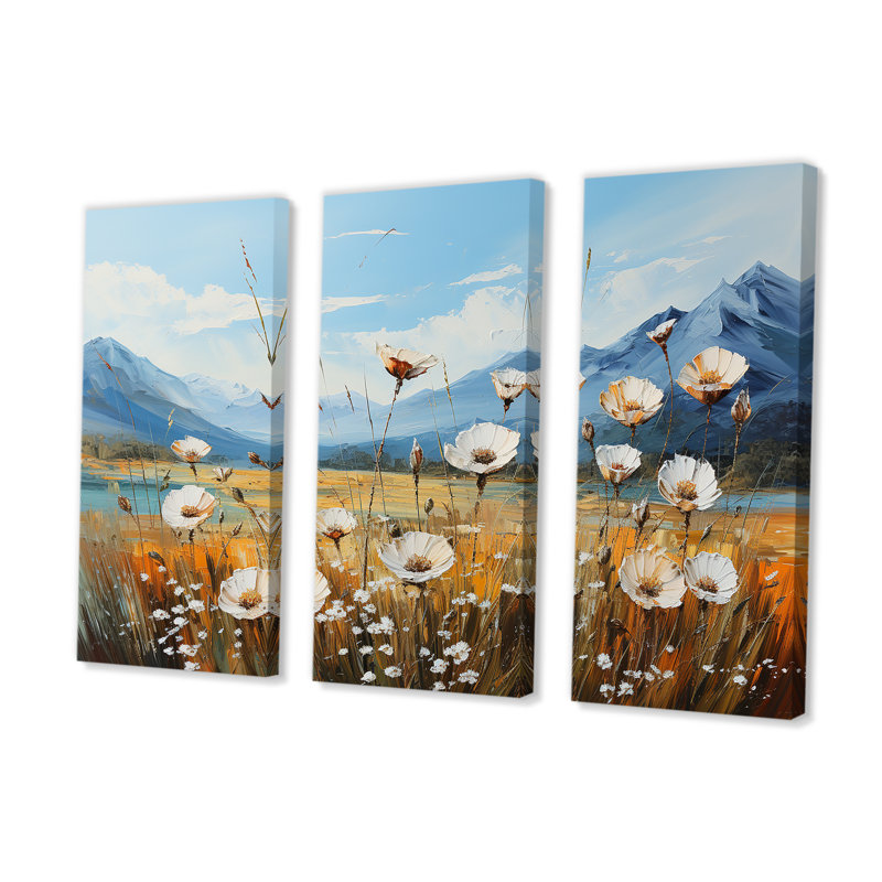 Fleurs jaunes de pissenlit sur un lac - ensemble d'art sur toile, H 40 po x l 60 po x P 1 po