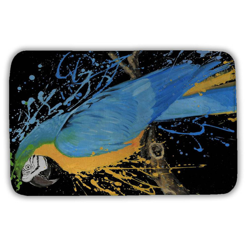 Blue macaw parrot Bath Mat with Non-Slip Backing - Quick Dry Memory Foam Bathroom Rug - Absorbent - Modern Plush Spa-Style - Machine Washable