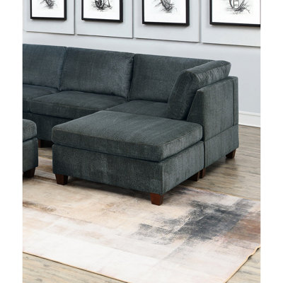 Contemporary Cushion Back Grey Chenille 9pc Sectional For Living Room, With 3x Corner Sofas, 4x Armless Chairs And 2x Ottomans Modular Primary Space, Wedge,