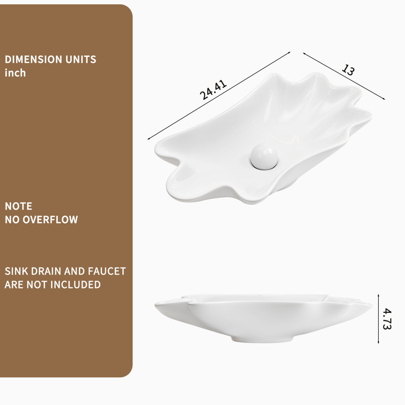Arvilla 24'' Shell-Shaped Countertop Bathroom Vessel Sink
