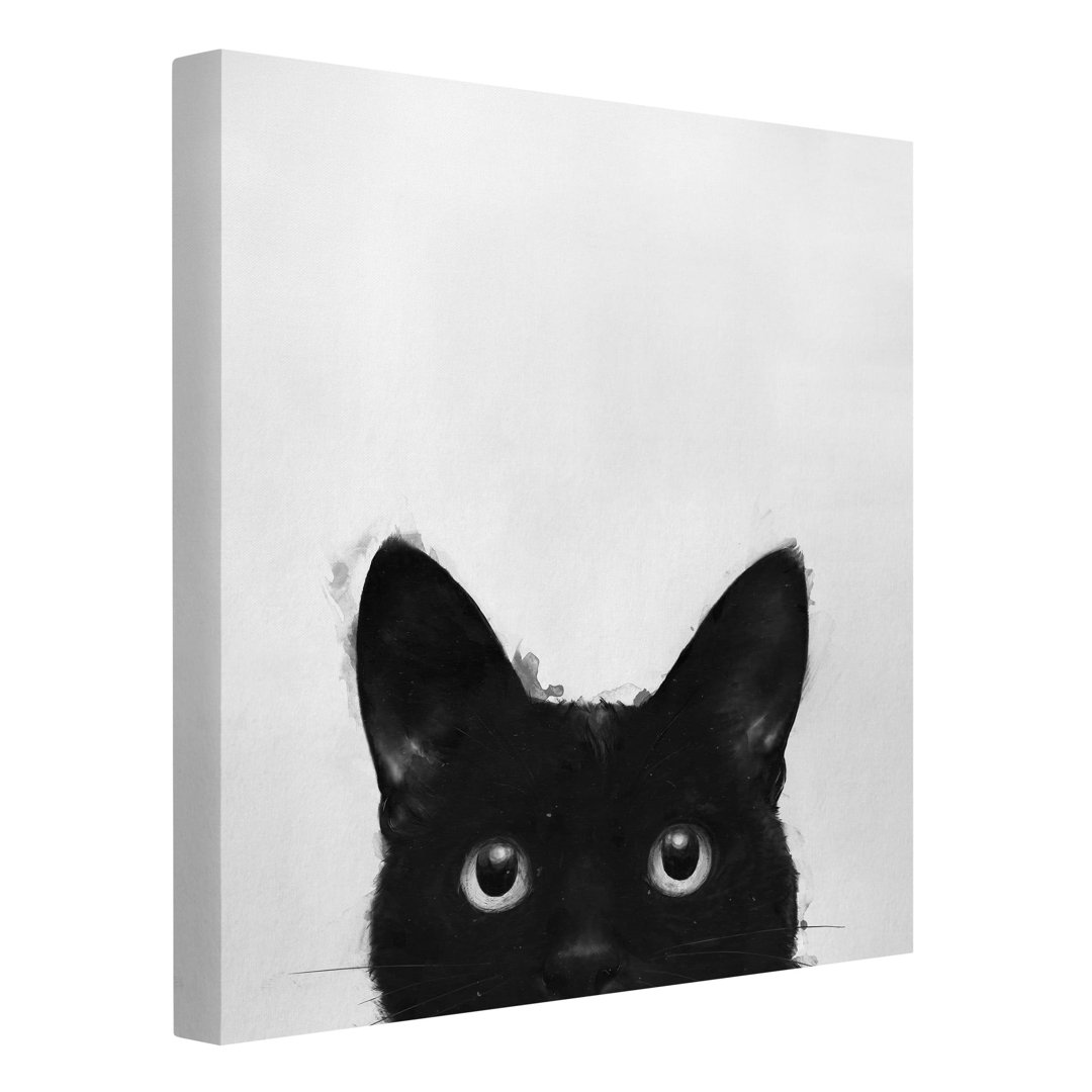 Leinwandbild Illustration Schwarze Katze Auf Weiß Malerei von Laura Graves