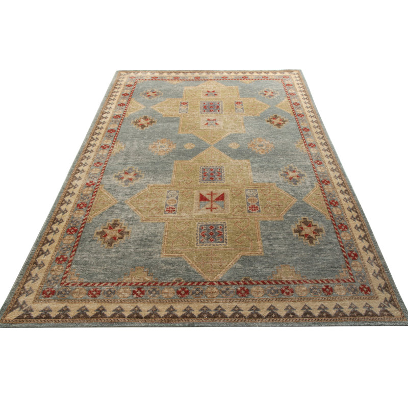 Distressed Homage Hand Knotted Wool Geometric Area Rug, Rectangle 15' x 24'