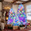 Ensemble de sapins de Noël artificiels argentés métallisés préilluminés, 3 sapins en PVC avec 11 modes d'éclairage et branches articulées.