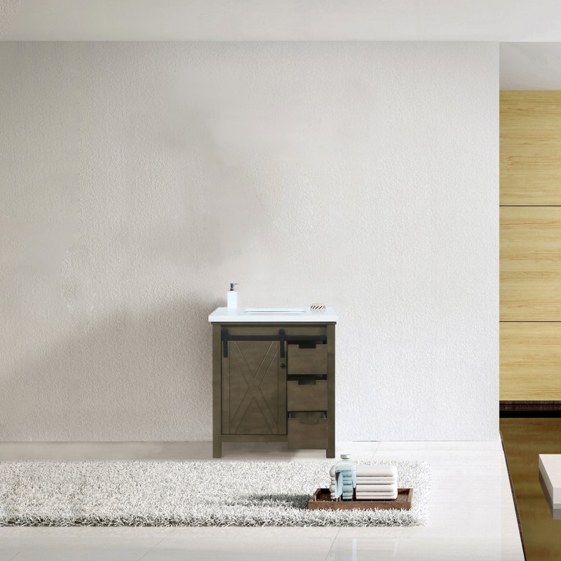 Marsyas 30 in W x 22 in D Single Bath Vanity with Marble Top, Ash Gray, White Cultured Marble