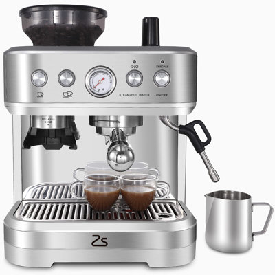 Espresso Machine With Grinder And Milk Frother, 15 Bar Pump Cappuccino Latte Machine With Burr Conical Grinder