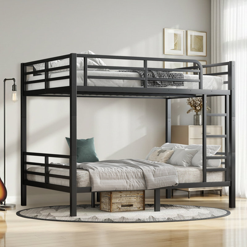 Full Over Full Heavy-Duty Metal Bunk Bed for Teens & Adults, Full Over Full, Black