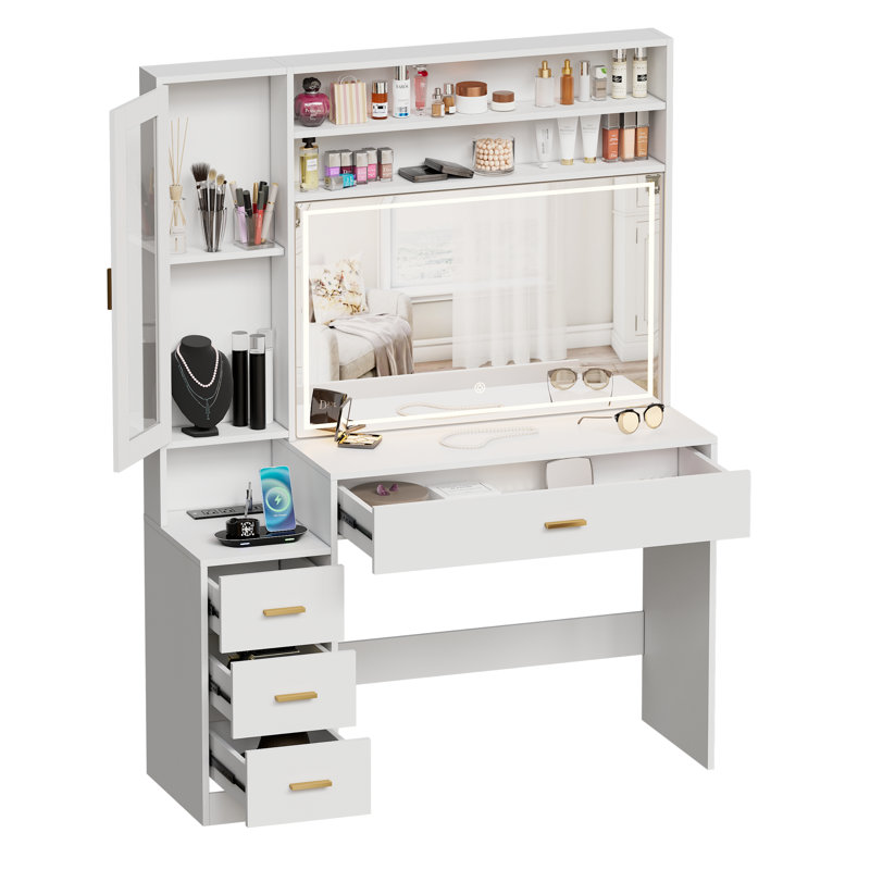 Makeup Vanity With Led Lighted Mirror