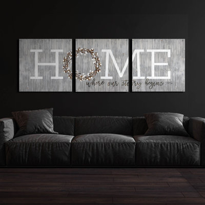 'Home - Where Our Story Begins' by Marla Rae, Acrylic Glass Wall Art, 3 Piece Set
