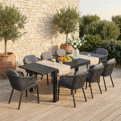 9 - Pieces Aluminum Rectangular Extendable Outdoor Patio Dining Set With Stackable Dining Chair