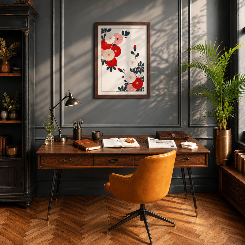 Scattered Florals Botanical - Framed Print, Walnut, A4 - 29.7 x 21.0 cm