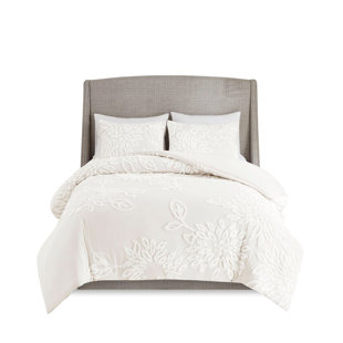 Full/Queen 3 Piece Tufted Cotton Chenille Floral Duvet Cover Set