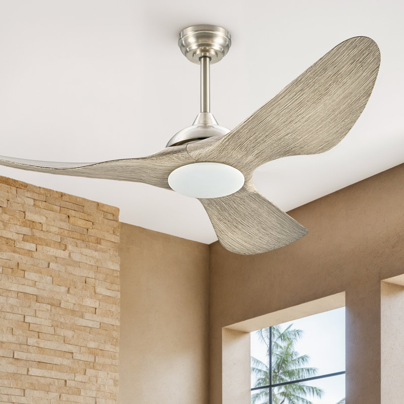 52”   3 - Blade Modern Farmhouse Waterproof Outdoor LED Ceiling Fan with Dimmable Light and Remote, Gray Oak 