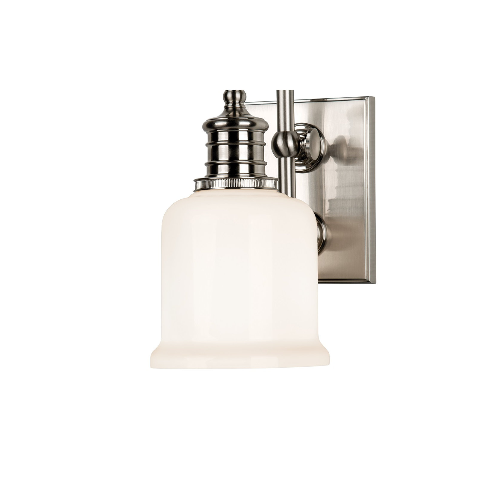 Single Light Glass Dimmable Armed Sconce, Satin Nickel