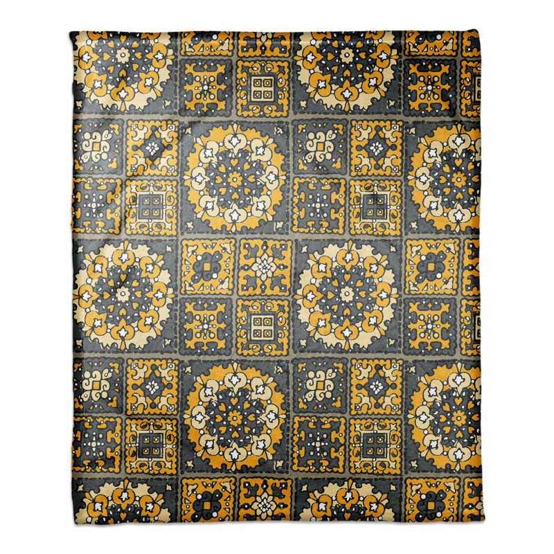 Hand Woven Throw Blanket, Yellow/Gray