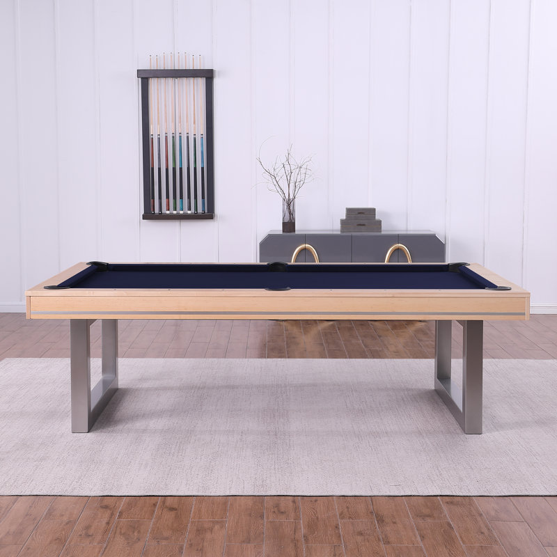 Table de billard en bois massif Harmony, 7 pi, Bleu marine résistant à l'eau, Chêne Naturel