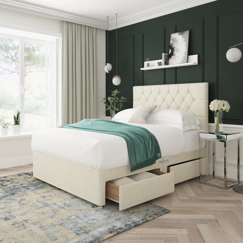 17 Stories Upholstered Divan Bed Base Only , Super King (6'), Cream