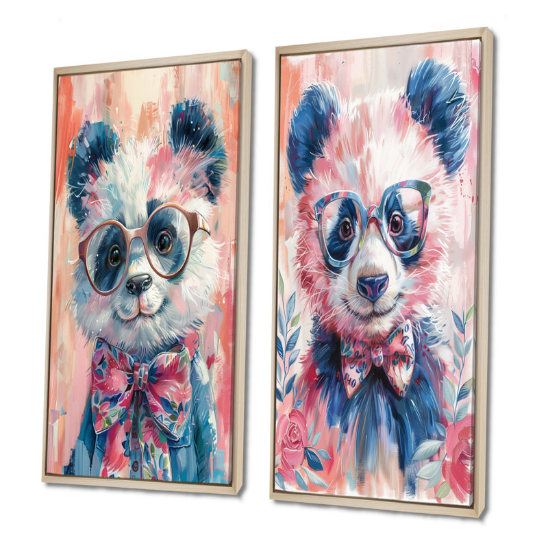 Ensemble de 2 pièces d'art mural clinchport - Panda, H 32 po x l 32 po, Impression encadrée, Érable