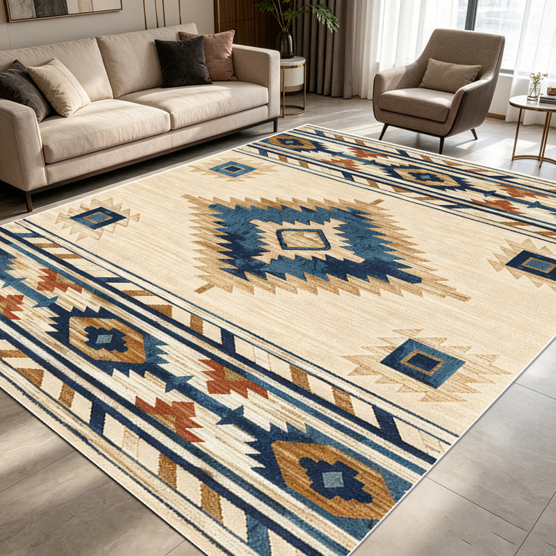 1PC Southwestern Aztec Geometric Tribal area rugs for Living Room, Soft and Comfortable, Suitable for all seasons, easy-to-maintain, machine washable Indoor floor mat, Under Table Farmhouse suitable for dining table area, home entryway, bedroom,