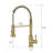 Kitchen Faucet With Pull Down Sprayer Brushed Gold Stainless Steel Single Handle Pull Out Spring Sink Faucets-125507838