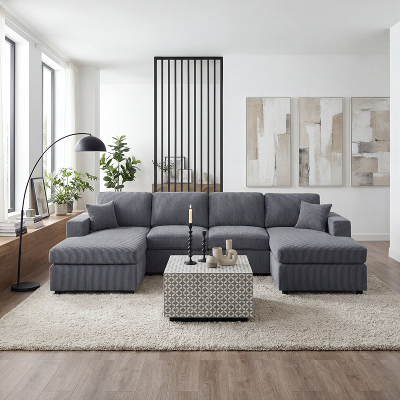 Canapé modulaire en L avec deux fauteuils et causeuse sans accoudoirs, Gris