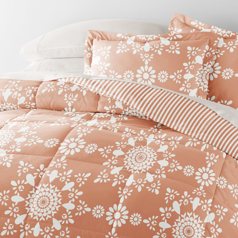 7 Piece Bedding Set - Comforter and Sheet Set, Édredon très grand + 1 pièce supplémentaire, Floral orange