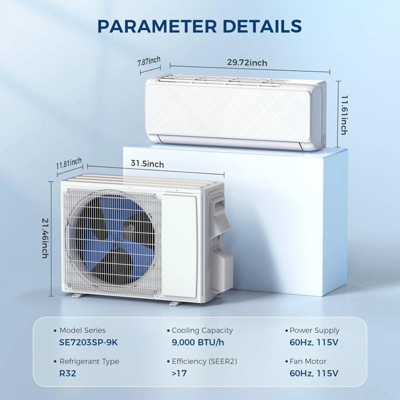 Mini climatiseur à deux inverseurs Electactic 19 Seer2, thermopompe, application ultra silencieuse et vocale, 9000 BTUs
