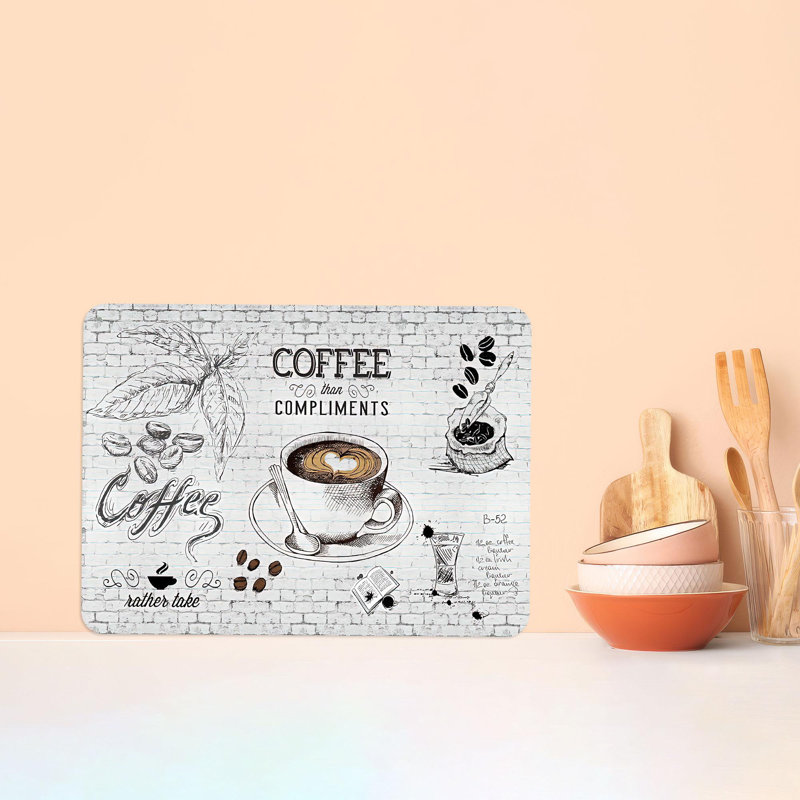 Planche de service en verre personnalisée de conception moderne sur le thème du café, idéale pour la cuisine et parfaite pour les amateurs de café