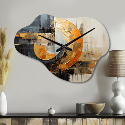 Gold Grey Gleaming Geometry VII - Abstract Collages Asymmetrical Metal Wall Clock, Modern Cloud Wall Clock Print