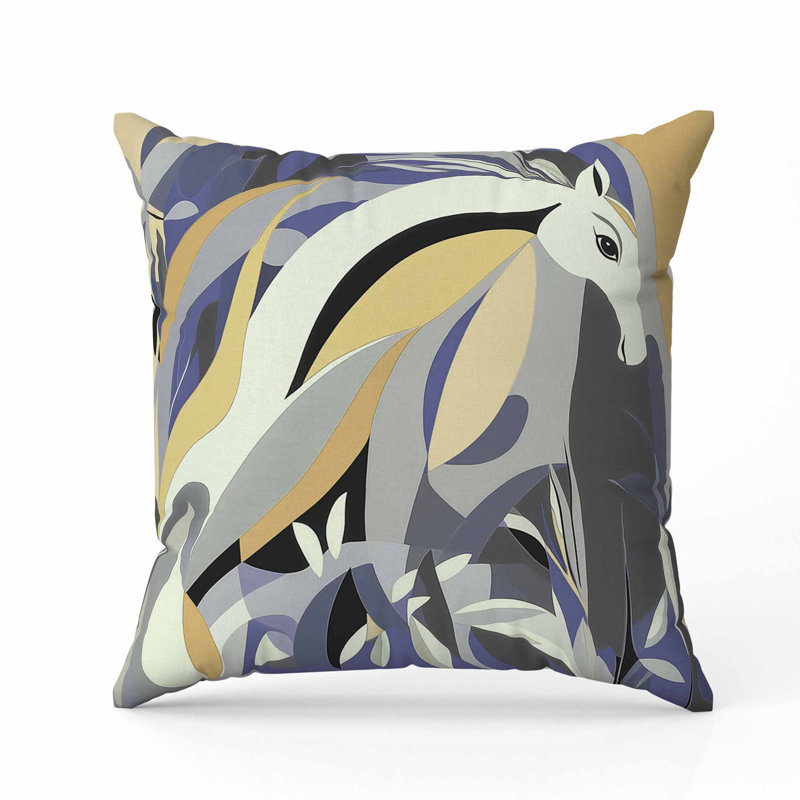 Coussin Mythical Horse, Carré 20 po, Bleu/jaune
