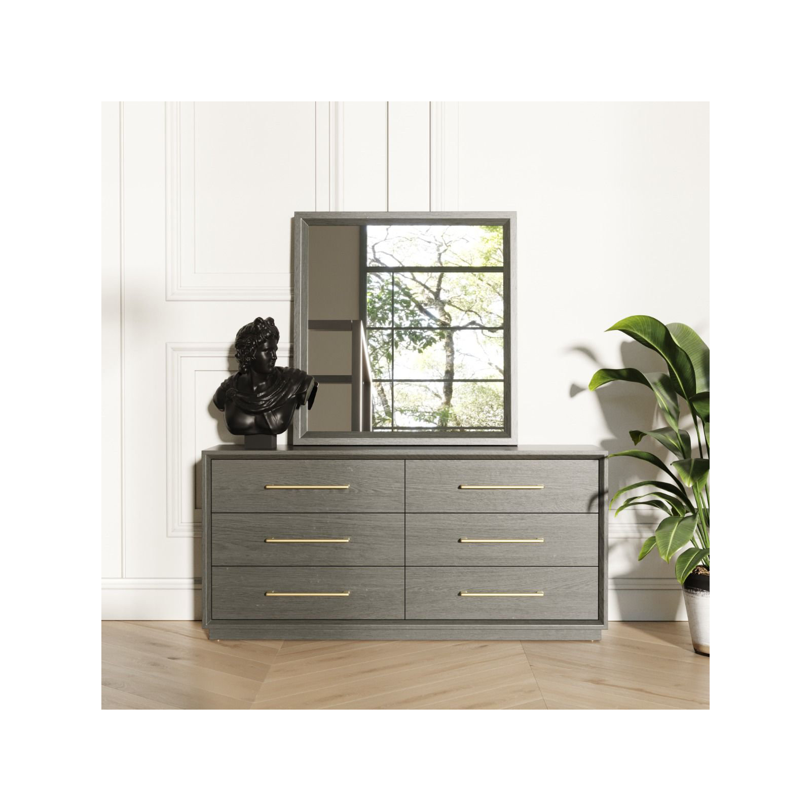 Langley Bedroom Set, Queen, Gray/Off-White