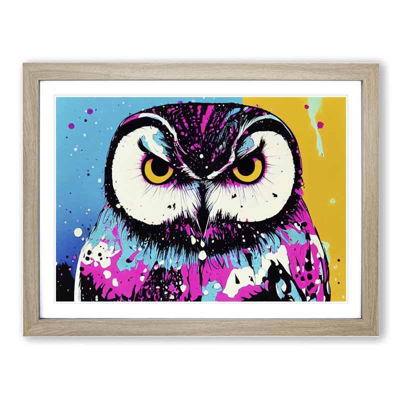 XH1022-6558X Owl Splash Vol.3 - Single Picture Frame Print, 46cm H x 64cm W x 2cm D, Oak