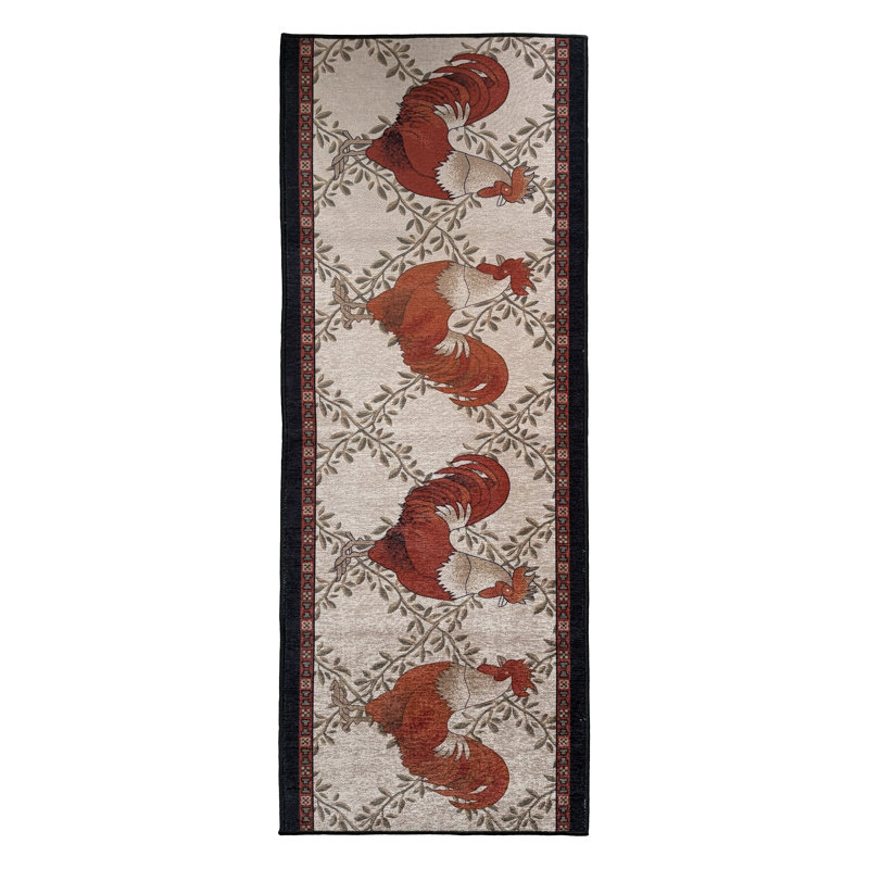 Rooster Design Machine Printed Design Slip Resistant Kitchen Mat and Runner Rug, Runner 23" x 83"