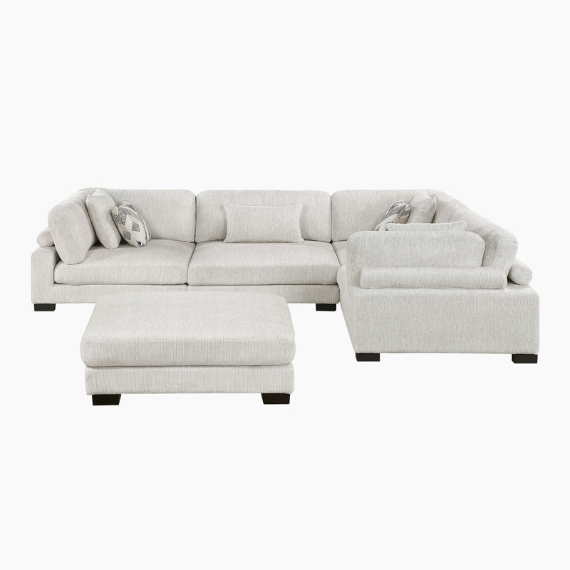 Subair 135" Modern 5-Piece Modular Sectional Sofa with Ottoman, Textured Microfiber Upholstery & Superior Foam over Pocket Coils Comfort