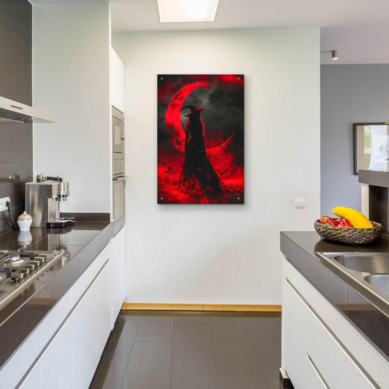 Art mural en verre épique 24 po x 36 po «Crimson Moon Enchantress» par r3darch0n