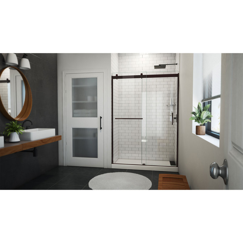 Sapphire-V 50cm W x 76cm H Frameless Tub Door with, Bronze/Clear