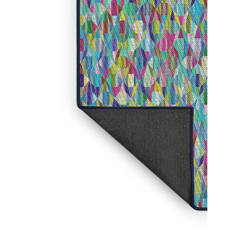 Tapis jaune/bleu/orange à motifs, Rectangle 5 pi x 8 pi
