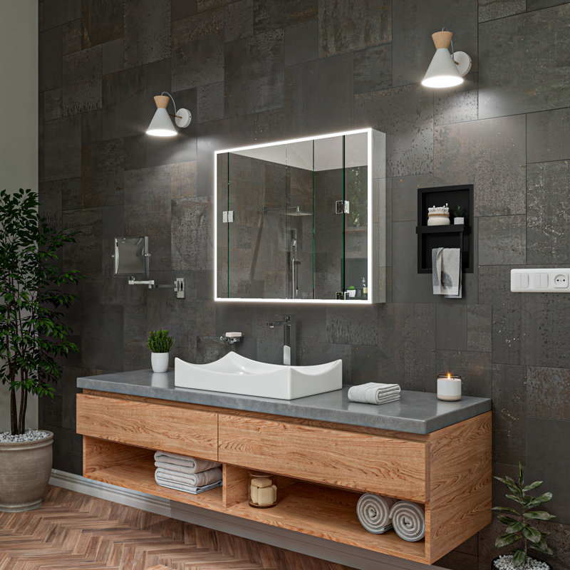 Brass Flat Wall Mirror, Brushed Nickel