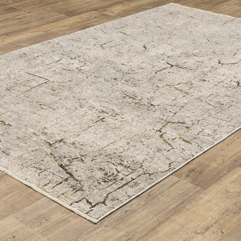 Telisa Distressed Stone Grey/ Gold Area Rug, Rectangle 9'10" x 12'10"