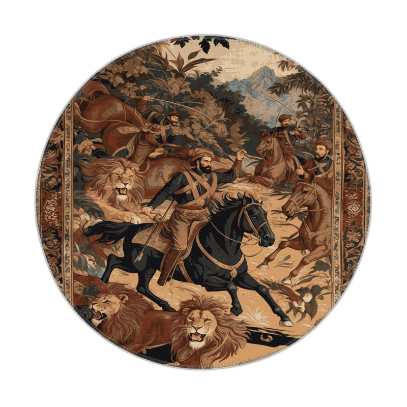 Tapis d'intérieur et d'extérieur brun Persian, Rond 5 pi